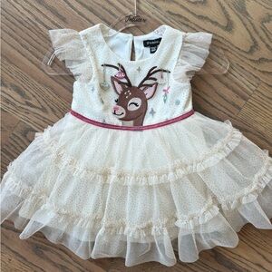 NWT Zunie Ivory Dress with Reindeer Embroidery Size 18month